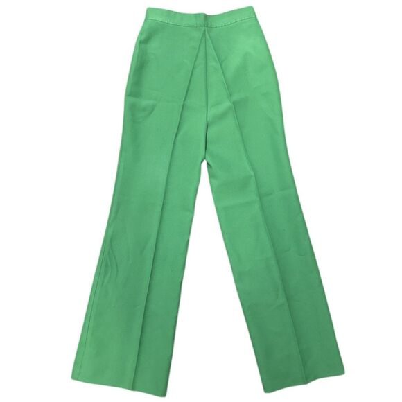 Vintage 60s 70s Pants Kelly Green High Waist Flares Side Leg 27 Retro Disco Mod - Picture 2 of 8